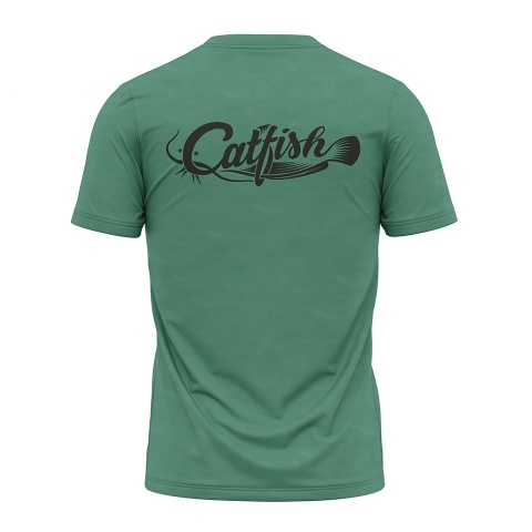 Fishing T-Shirt Short Sleeve Turquoise Catfish Log Design