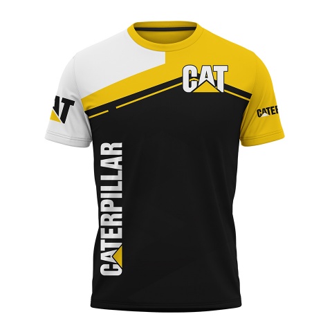 Caterpillar Short Sleeve T-Shirt Black Yellow White Rectangle 