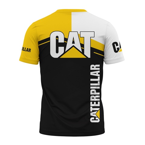 Caterpillar Short Sleeve T-Shirt Black Yellow White Rectangle 