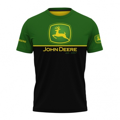 John Deere T-Shirt Black Forest Green Classic Logo Design