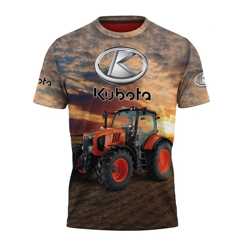 Kubota T-Shirt Short Sleeve Field Sunset Tractor Collage