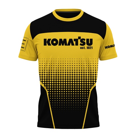 Komatsu Short Sleeve T-Shirt Black Yellow Halftone Design