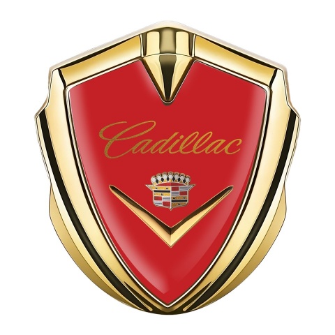 Cadillac 3D Car Metal Emblem Gold Red Gradient