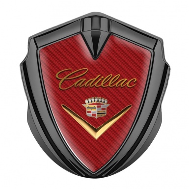 Cadillac 3D Car Metal Emblem Graphite Red Carbon Design