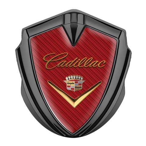 Cadillac 3D Car Metal Emblem Graphite Red Carbon Design