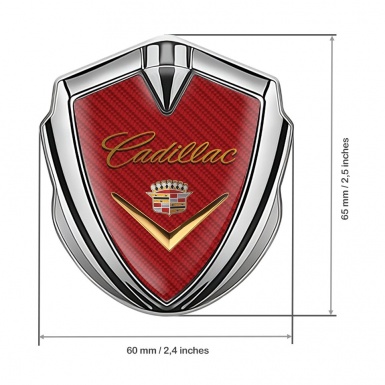Cadillac 3D Car Metal Emblem Silver Red Carbon Design