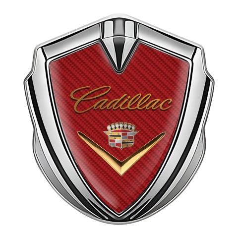 Cadillac 3D Car Metal Emblem Silver Red Carbon Design