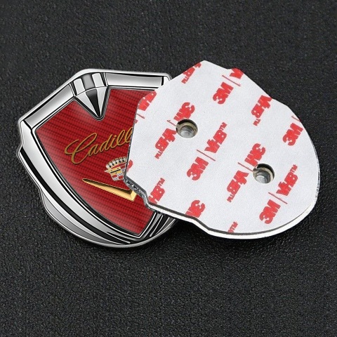 Cadillac 3D Car Metal Emblem Silver Red Carbon Design