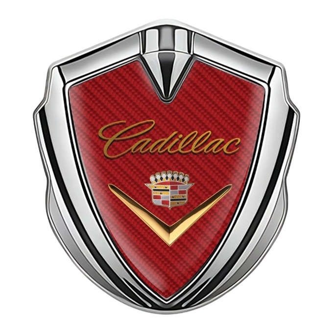 Cadillac 3D Car Metal Emblem Silver Red Carbon Design