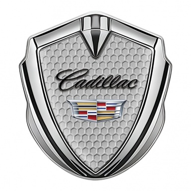 Cadillac Trunk Emblem Self Adhesive Silver Grey Hexagon