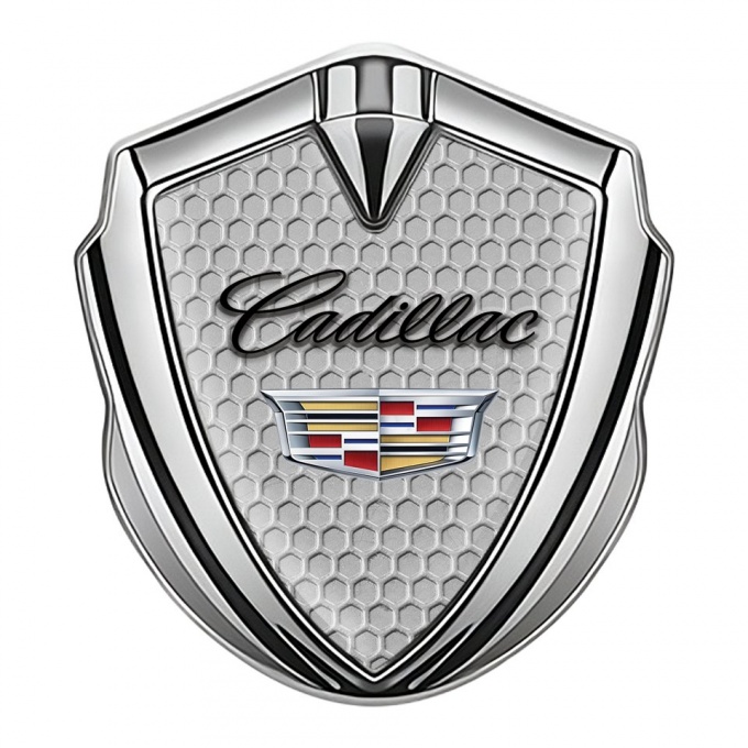 Cadillac Trunk Emblem Self Adhesive Silver Grey Hexagon