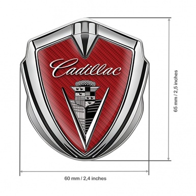 Cadillac Fender Metal Emblem Badge Silver Red Carbon Design