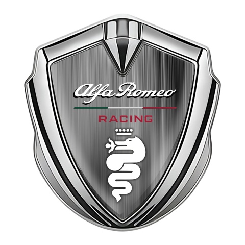 Alfa Romeo 3D Car Metal Emblem Silver Brushed Aluminum