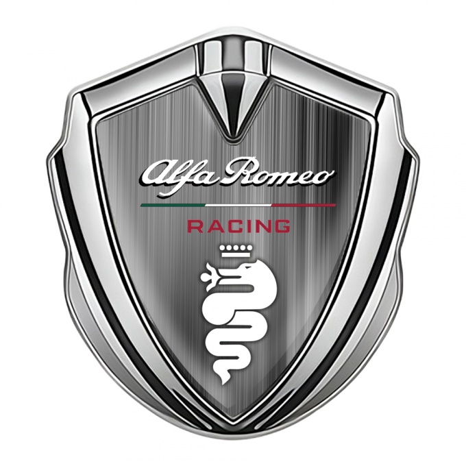 Alfa Romeo 3D Car Metal Emblem Silver Brushed Aluminum