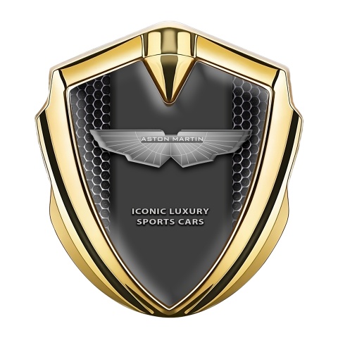 Aston Martin Fender Emblem Badge Gold Dark Mesh Design