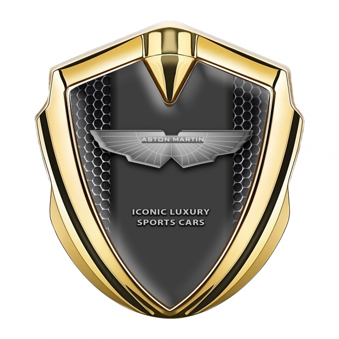 Aston Martin Fender Emblem Badge Gold Dark Mesh Design