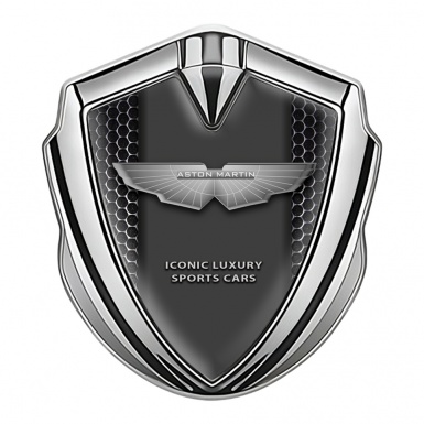 Aston Martin Fender Emblem Badge Silver Dark Mesh Design