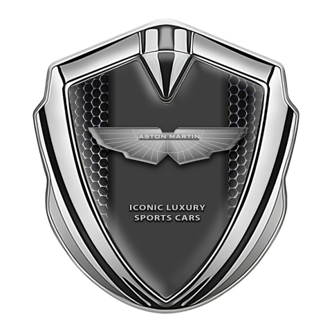 Aston Martin Fender Emblem Badge Silver Dark Mesh Design