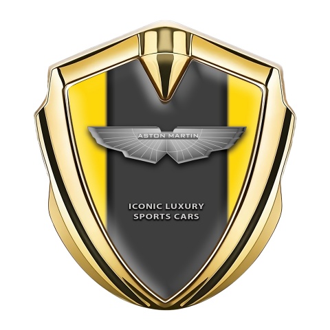 Aston Martin Metal Emblem Self Adhesive Gold Yellow Grey Edition
