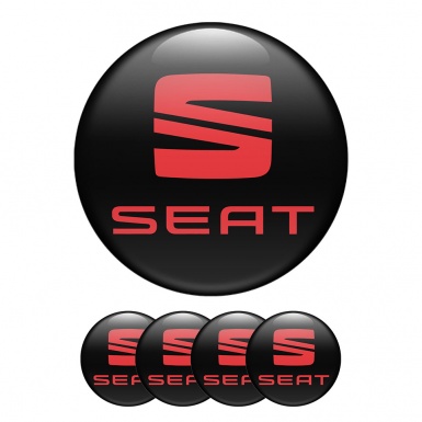 Seat Sticker Wheel Center Hub Cap Black With Red Logo