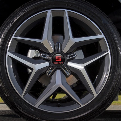 Seat Sticker Wheel Center Hub Cap Black With Red Logo