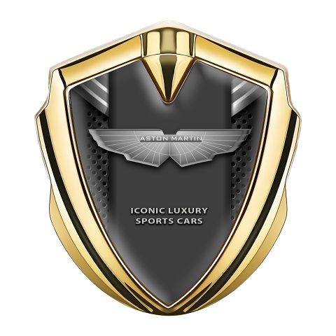 Aston Martin 3D Car Metal Emblem Gold White Grey Lines Design