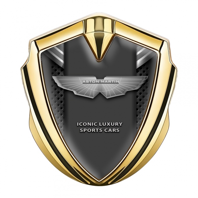Aston Martin 3D Car Metal Emblem Gold White Grey Lines Design