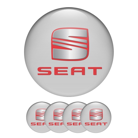 Seat  Domed Stickers Wheel Center Cap 3D Style Gray and Red 