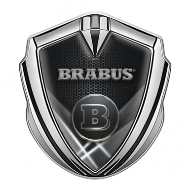 Mercedes Brabus Fender Emblem Badge Silver Greyscale Lines Design
