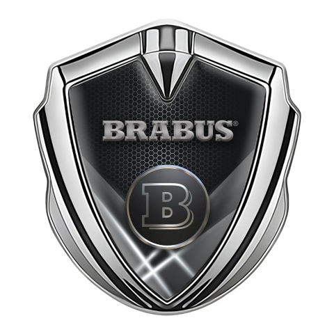 Mercedes Brabus Fender Emblem Badge Silver Greyscale Lines Design