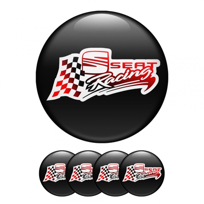 Seat Sticker Wheel Center Hub Cap Racing Flag Black Edition 