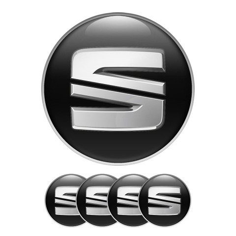 Seat Wheel Center Cap Domed Stickers Black Color With Silver Ring 