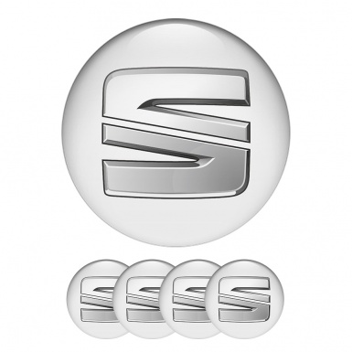 Seat Domed Stickers Wheel Center Cap 3D logo White Style