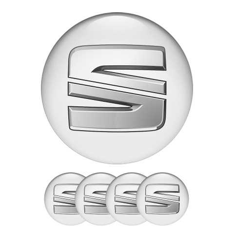 Seat Domed Stickers Wheel Center Cap 3D logo White Style