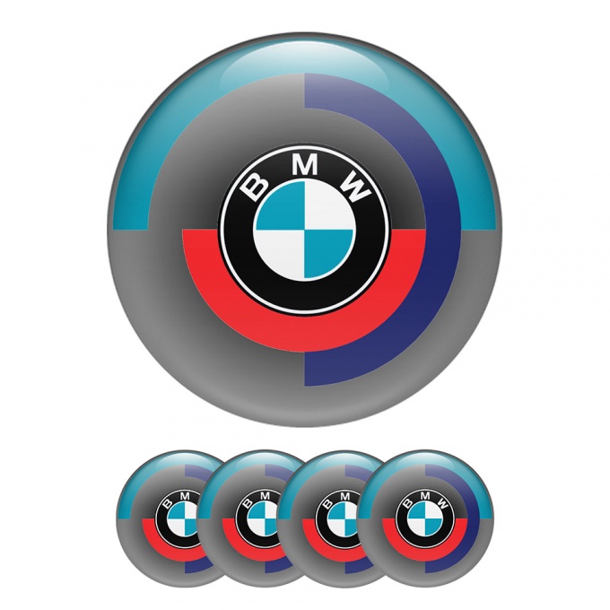 BMW Domed Stickers Wheel Center Cap Grey 1970