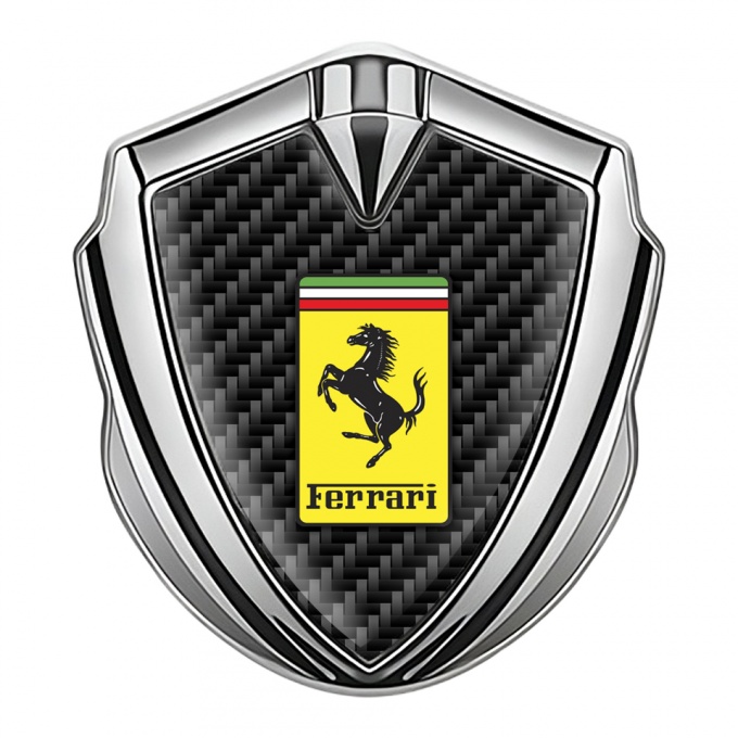 Ferrari Tuning Emblem Self Adhesive Silver Carbon Yellow Logo