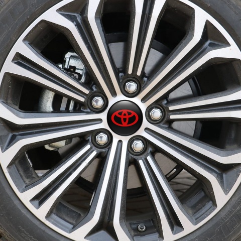 Toyota Domed Stickers Wheel Center Cap Blck And Red 