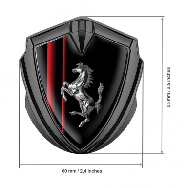 Ferrari Metal Emblem Self Adhesive Graphite Red Stripes Chromed Logo