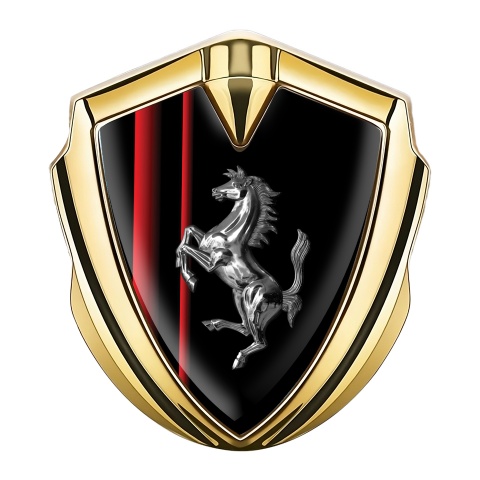 Ferrari Metal Emblem Self Adhesive Gold Red Stripes Chromed Logo