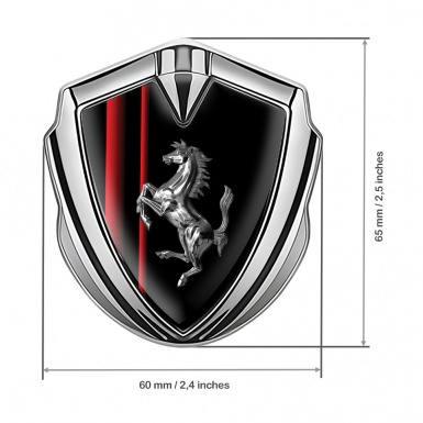 Ferrari Metal Emblem Self Adhesive Silver Red Stripes Chromed Logo