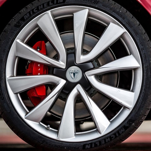 Tesla Sticker Wheel Center Hub Cap 3D Metallic Effect Print