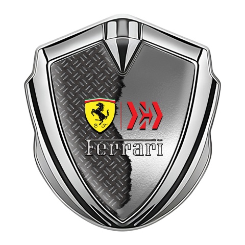 Ferrari Metal Emblem Self Adhesive Silver Torn Metal Design