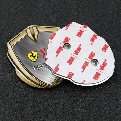 Ferrari 3D Car Metal Emblem Gold Brushed Metal Yellow Shield