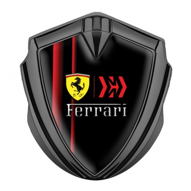 Ferrari Fender Emblem Badge Graphite Red Stripes Shield Logo