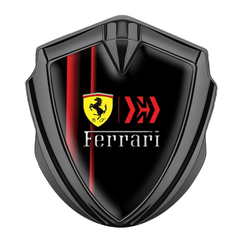 Ferrari Fender Emblem Badge Graphite Red Stripes Shield Logo