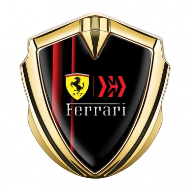 Ferrari Fender Emblem Badge Gold Red Stripes Shield Logo
