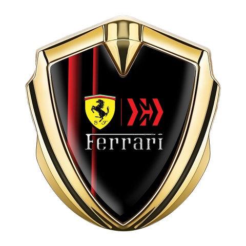 Ferrari Fender Emblem Badge Gold Red Stripes Shield Logo