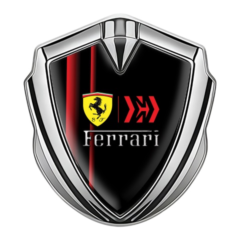 Ferrari Fender Emblem Badge Silver Red Stripes Shield Logo