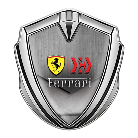 Ferrari Trunk Metal Emblem Badge Silver Scratched Surface Design