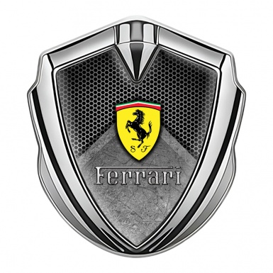 Ferrari Fender Metal Emblem Silver Honeycomb Classic Logo